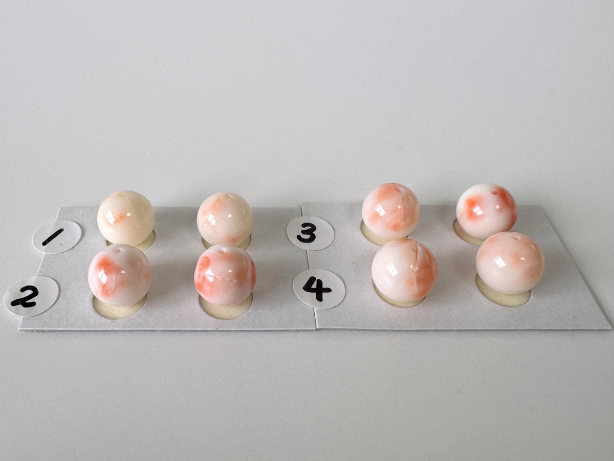 Deep Sea Coral Natural Round Beads, Half Drilled Pair, White Pink (9-9.5mm Diameter, Organic Gemstone)