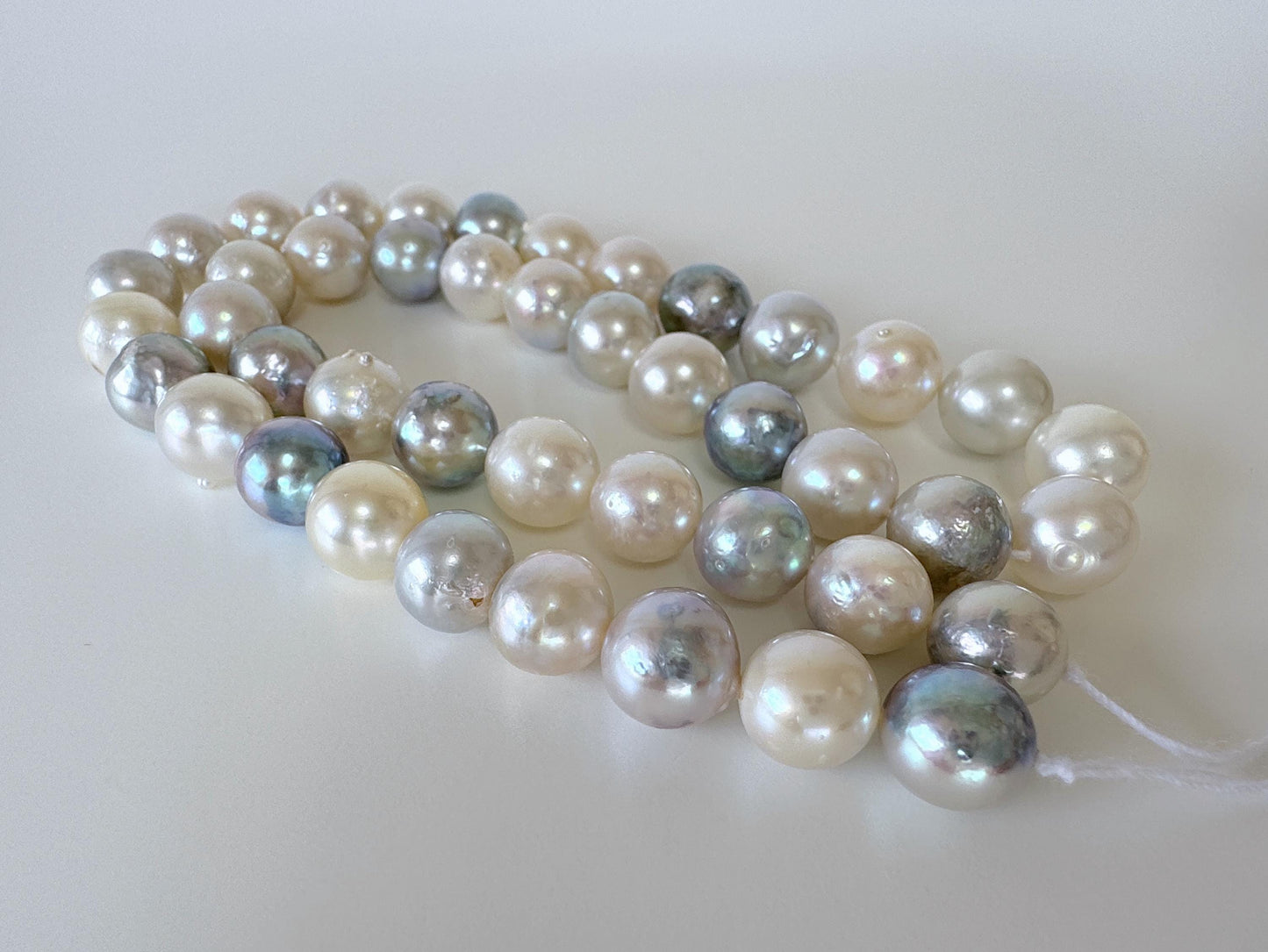 8.5-10mm Japanese Akoya Pearl Beads, Natural blue/silver/white color pearl, Genuine Salt water Akoya Pearl, Full Strand, 40cm , 15.7"