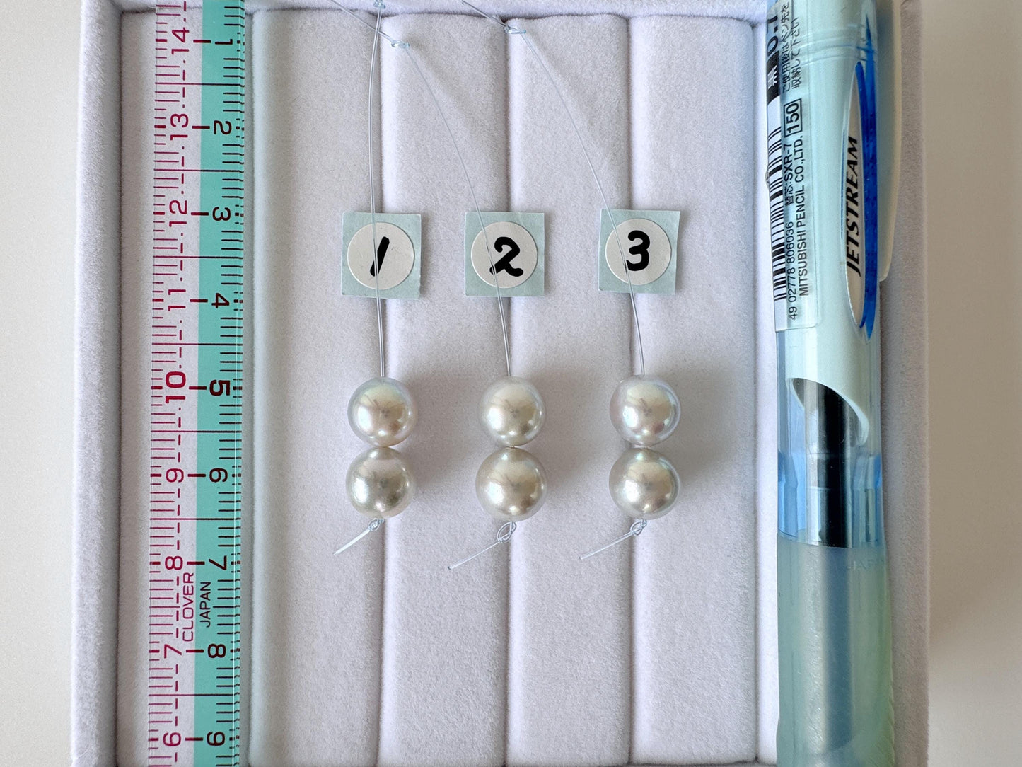 Japanese Blue/Silver (Natural color) Akoya Pearl Beads, 8-8.5mm, Mini Strand, 2 Pieces, Short Strand, Salt water pearl, Genuine Akoya Pearl