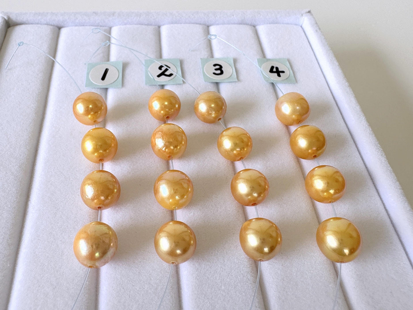 Japanese Akoya Golden Pearl Beads, Mini Strand, 7.9-8.4mm Semi-Round (Color Treated, Cultured Saltwater, 4 Pieces)
