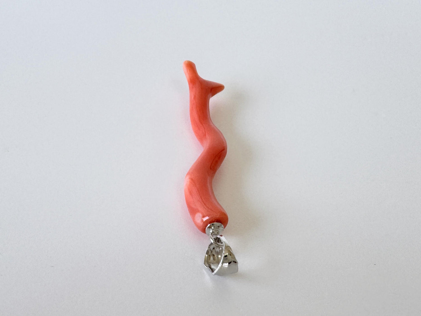 Momo Coral Branch Pendant: Natural Japanese Orange Coral, Sea Inspired Design (44mm, Silver Rhodium Bail)