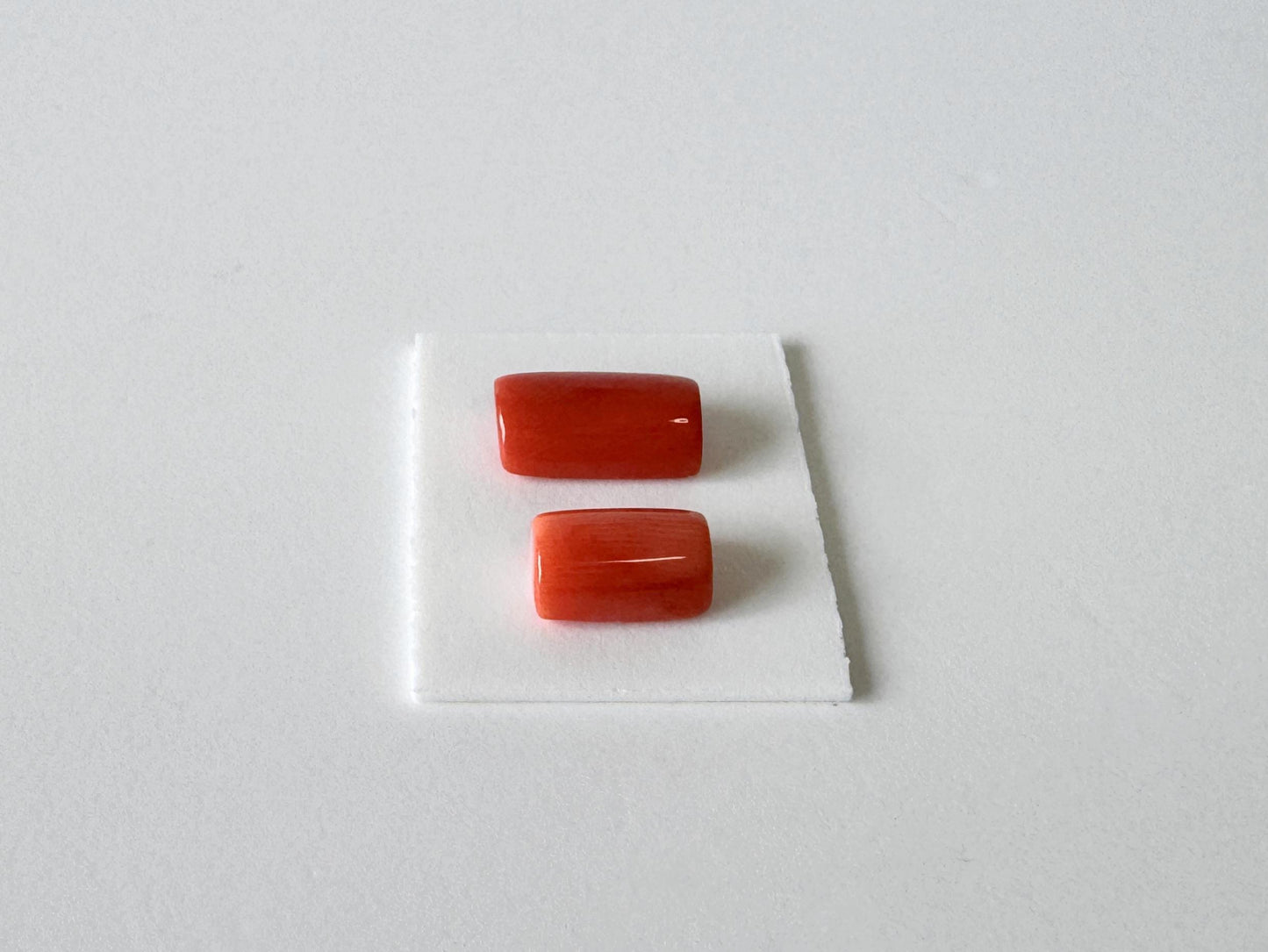 Momo Coral D-Shaped Cabochons | Japanese Orange Gemstone | Half-Drilled 2 Pcs, 10.3X6mm & 8.3X5.6mm