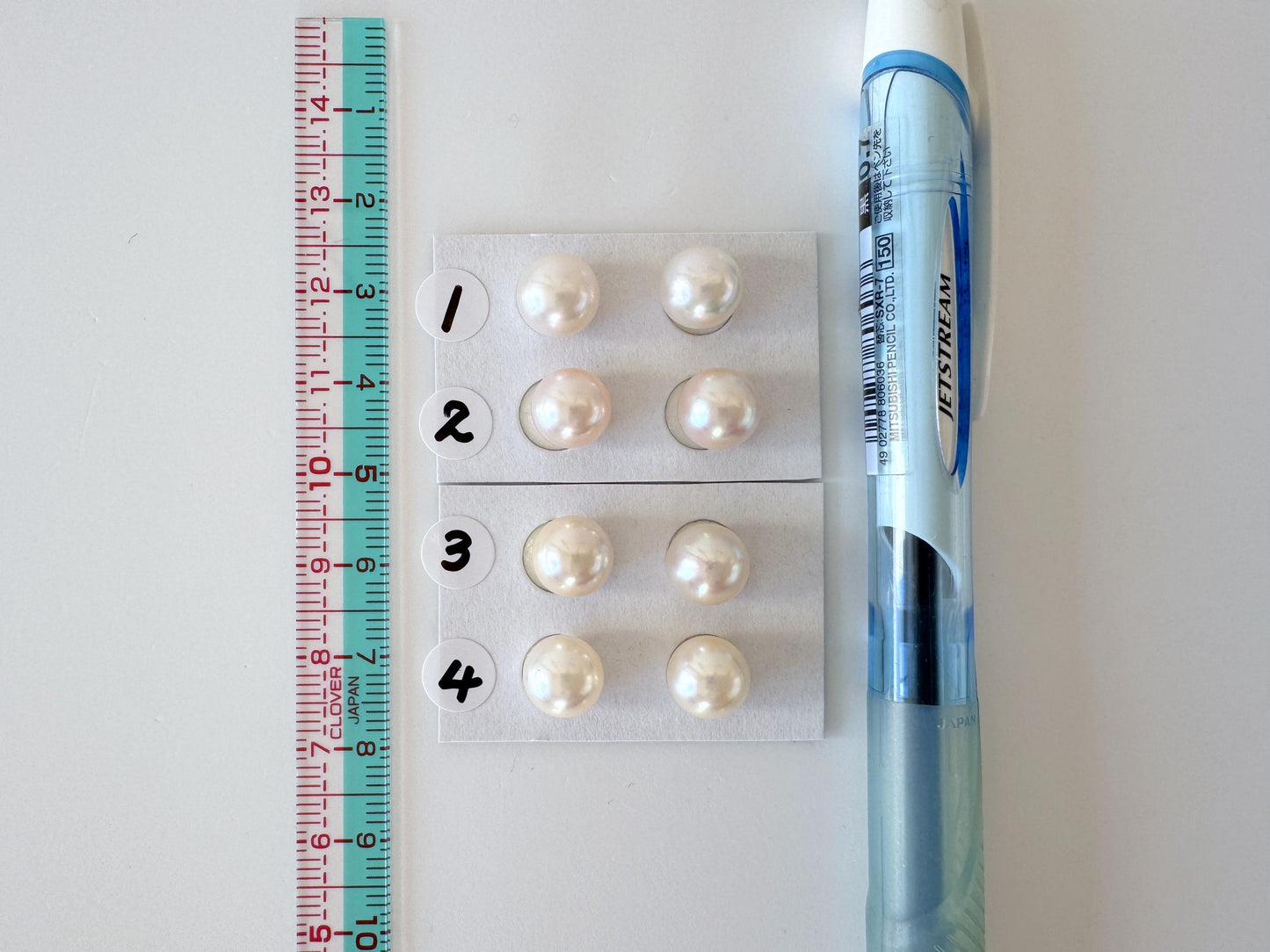 Akoya Pearl Pair Half Drilled Beads, 8.5-9mm Round White Pink Overtone (Saltwater Cultured, Jewelry Supplies)