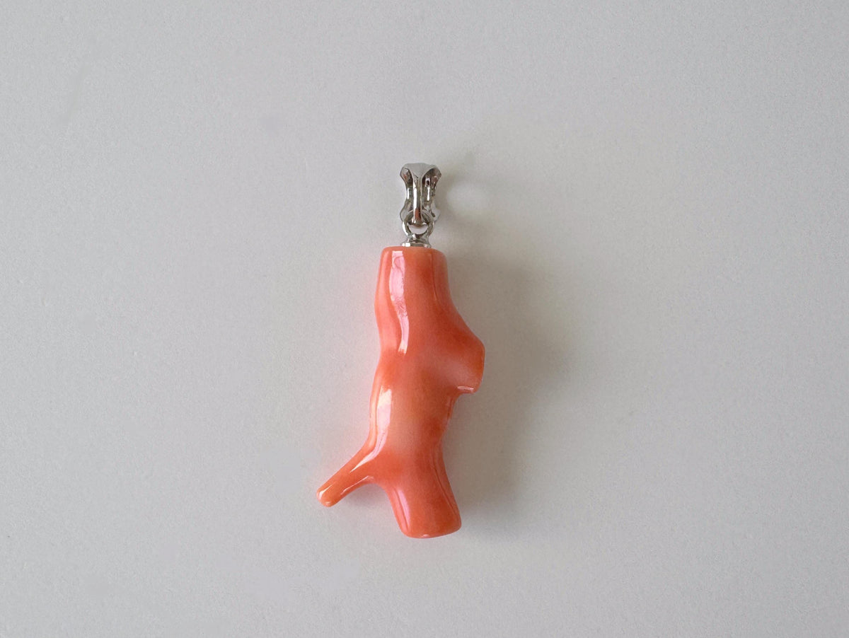 Coral Branch Pendant: Natural Pink Orange Deep Sea Coral, Silver Rhodium-Plated Bail | 27mm, Jewelry Accessory