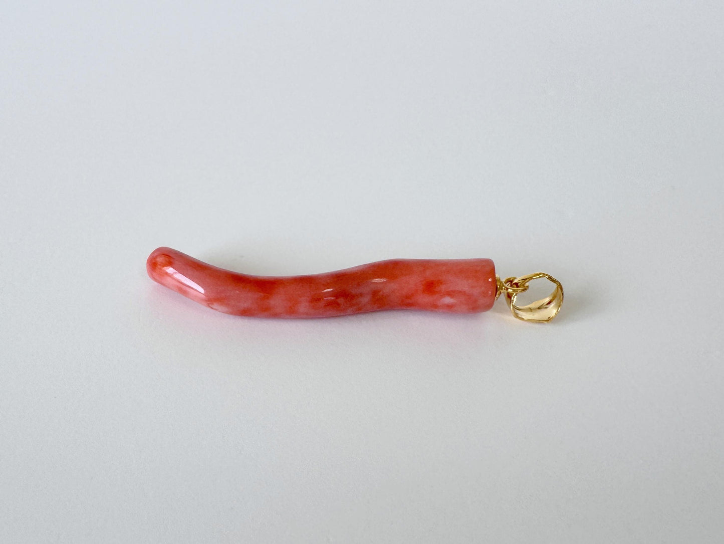 Momo Coral Branch Pendant: Natural  Orange Japanese Coral (39mm, Silver Gold-Plated Bail, Authentic Jewelry)