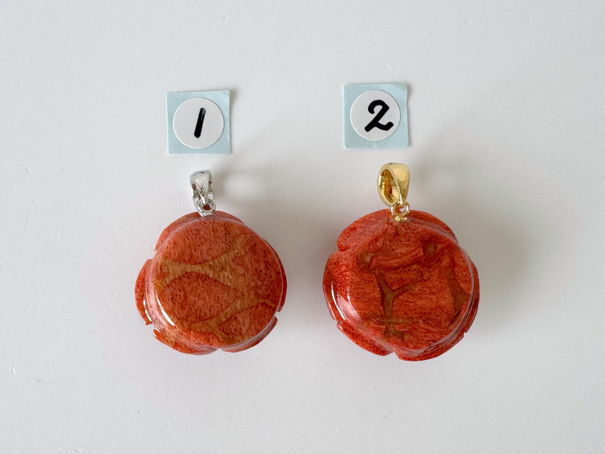 Sponge Coral Rose Pendant, Light Red, 20mm (Brass Bail)