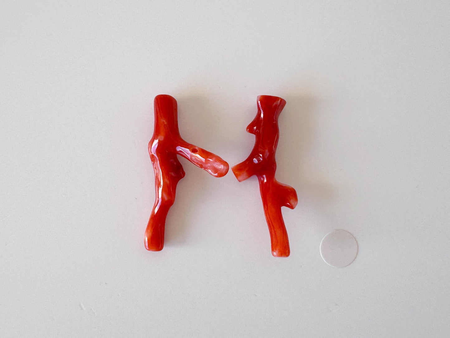 Red Coral Branch Set: Natural Aka Coral for Jewelry Making (31-32mm), Hole on Top