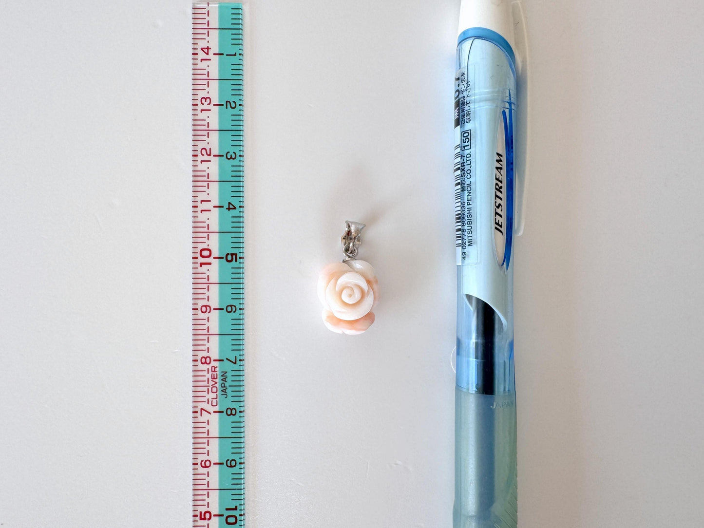 Genuine Coral Rose Pendant: Pink and White Carved Deep Sea Coral Jewelry (Silver Bail, 13.9x11.7mm, Amulet)