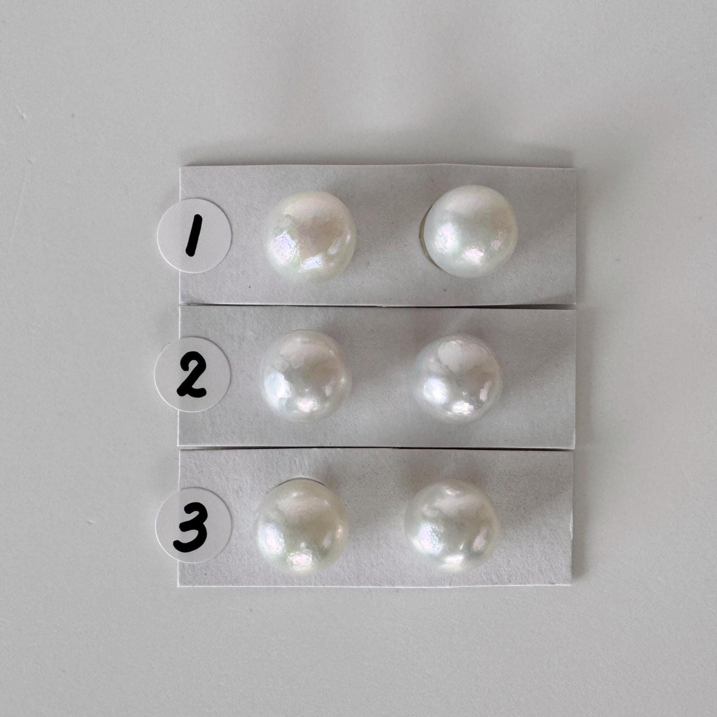 9.5mm Japanese Akoya Pearl Pair: Natural Light Blue Color, Half-Drilled