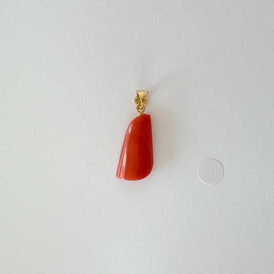 Natural Unique Shaped Mediterranean Red Coral Pendant, Natural Red/Vermilion Color Coral, Silver Bail (Gold-Plated)