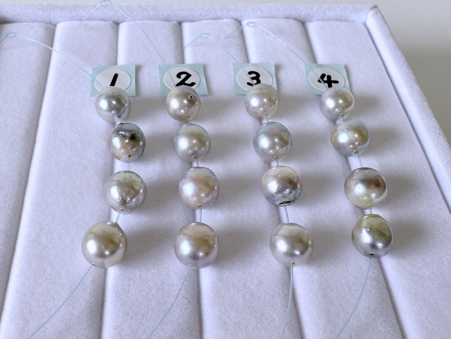 Japanese Akoya Pearl Beads: Natural Blue-Silver Cultured Pearls, Semi-Round Shape (7-7.5mm, Saltwater Mini Strand, 4 Pcs)