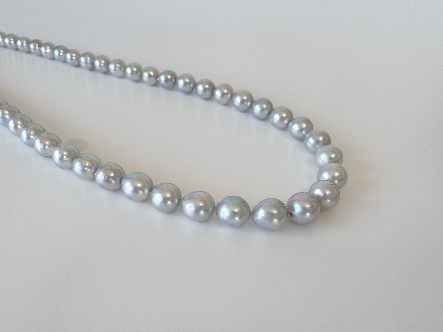 Necklace, 7.5-8mm Japanese Cream Natural Blue/Silver Akoya Pearl Necklace with Silver Clasp, Genuine Akoya Pearl, 45cm, 17.7in, Cultured Salt water pearl