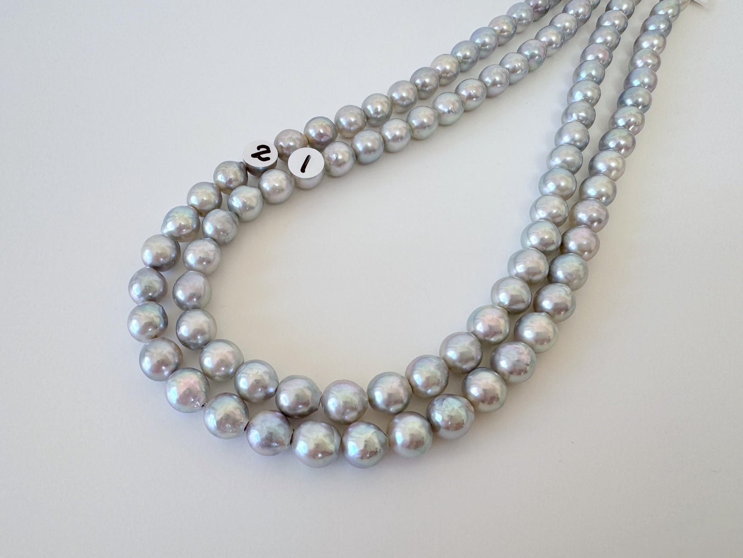 Japanese Akoya Pearl Strand: Natural Blue Silver Color - 7.5-8mm Cultured Saltwater Pearls, Full 15.7" Strand for Jewelry