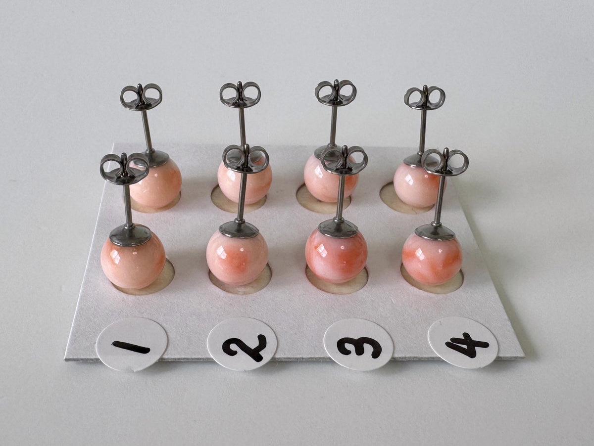 Deep Sea Coral Stud Earrings - Natural Pink Orange Round Shape - Titanium Post Backing, Genuine Coral, 7.5mm