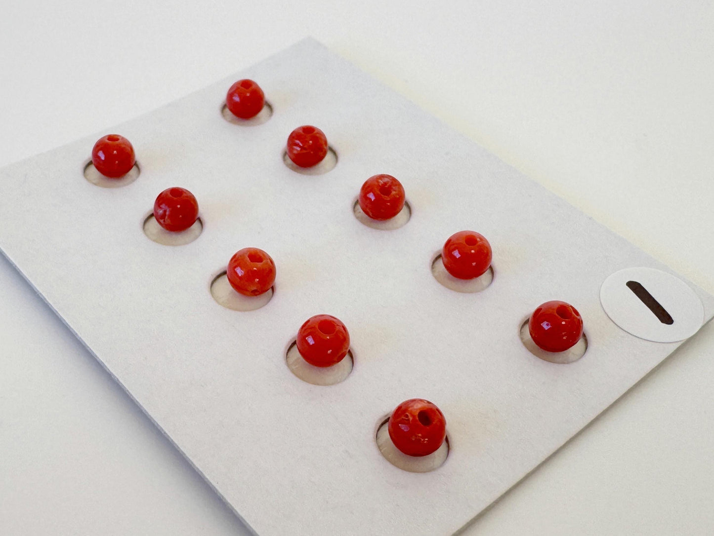 Mediterranean Red Coral Beads, Round Loose 10 Pcs Set (3.7-4mm, Half-Drilled)