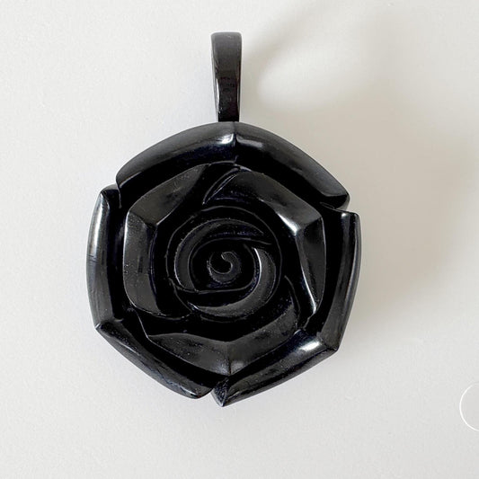 Jet Rose Carving Pendant, 40mm Diameter Rose, Price per Piece