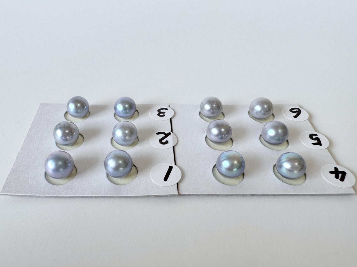 Japanese Blue/Silver (Treated) Akoya Pearl 7-7.5mm, Half-Drilled loose, Price per pair, Salt water pearl