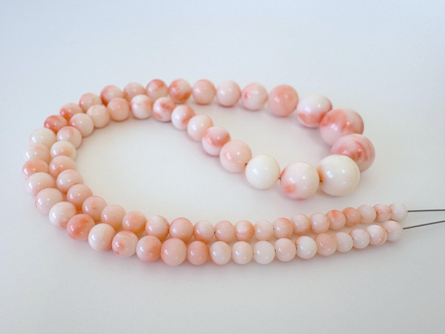 Natural Coral Strand Beads – Deep Sea Round Coral 4-11.4mm Pink White Orange, 41cm