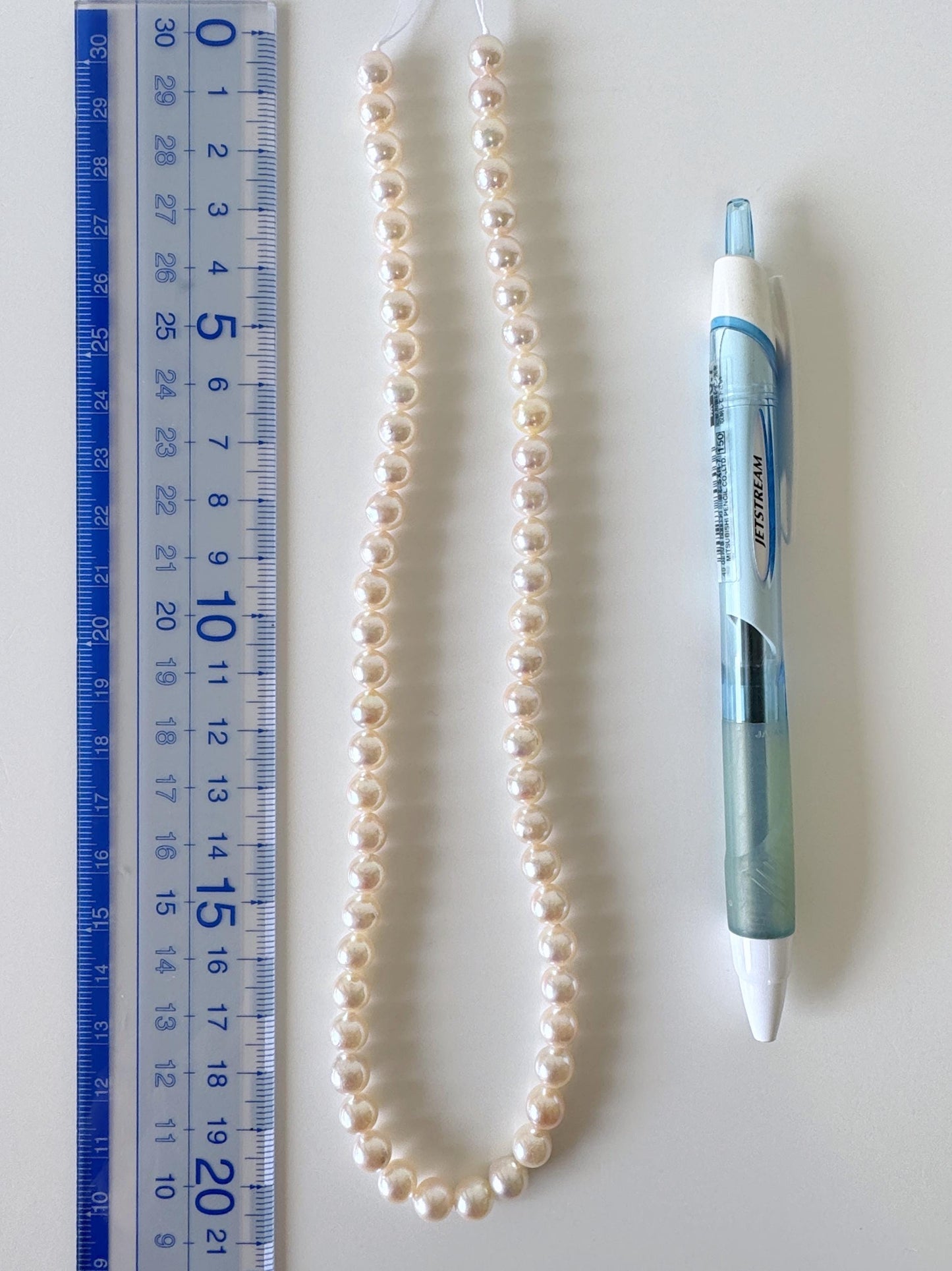 6.5-7mm Japanese White/Pink Akoya Pearl Beads, Genuine Akoya Pearl, Full Strand, 40cm , 15.7", Cultured Salt water pearl
