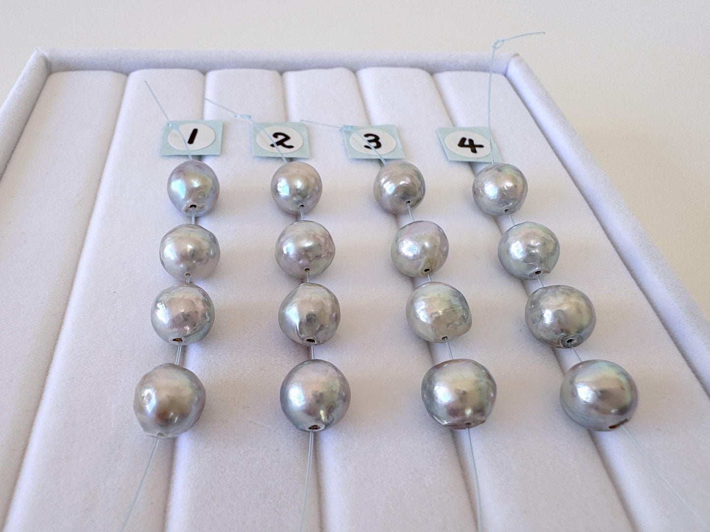 Akoya Pearl Beads - Japanese Cultured Saltwater 7.5-8mm Mini Strand Natural Blue Silver, 4Pcs