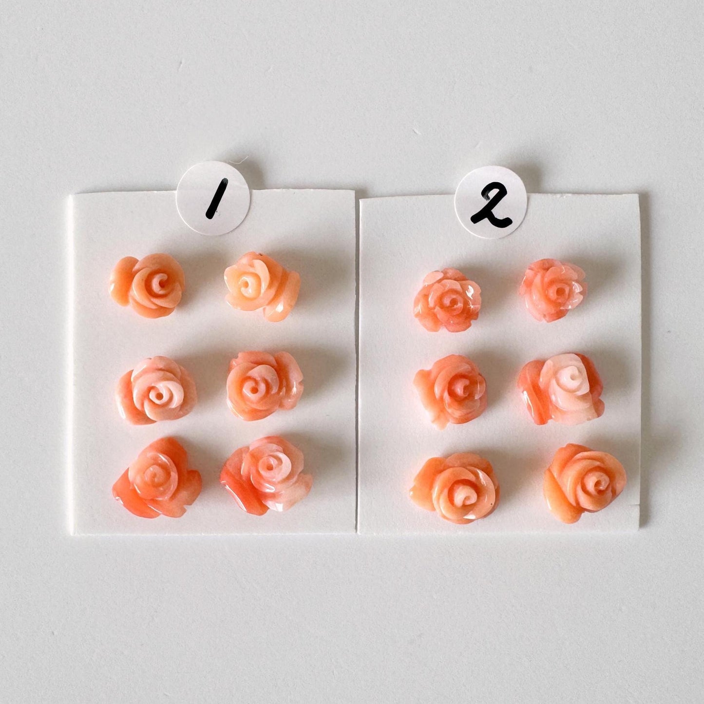 Pink Coral Rose Carvings Handmade Beads, Natural Deep Sea Coral (Value Priced Set, Drilled Holes, 6pcs 7-9mm)