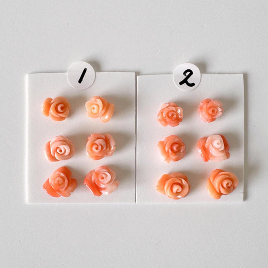Pink Coral Rose Carvings Handmade Beads, Natural Deep Sea Coral (Value Priced Set, Drilled Holes, 6pcs 7-9mm)