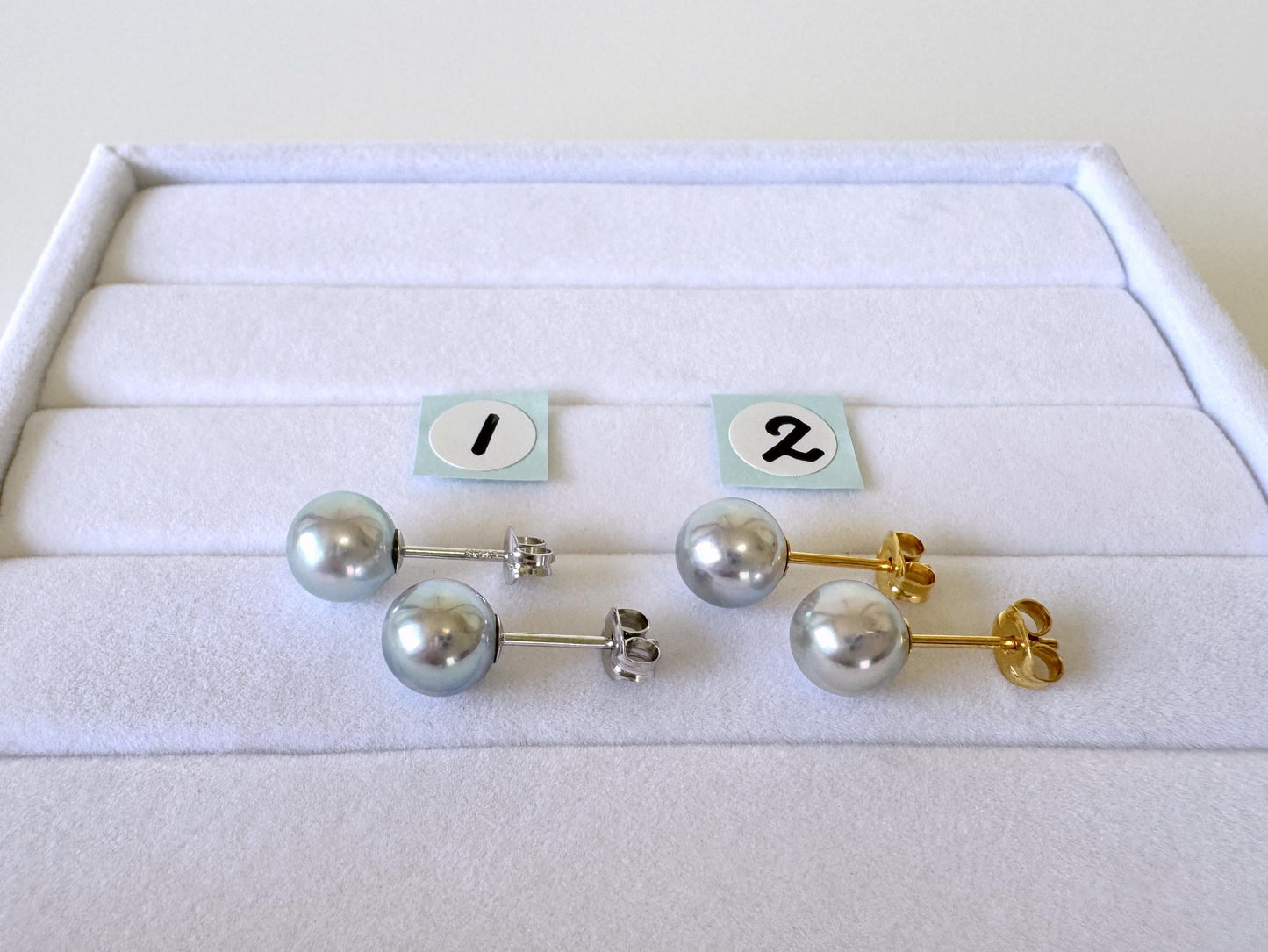 Japanese Akoya Pearl Stud Earrings, Natural Blue/Silver (7mm, Silver925 Posts, Saltwater Cultured)