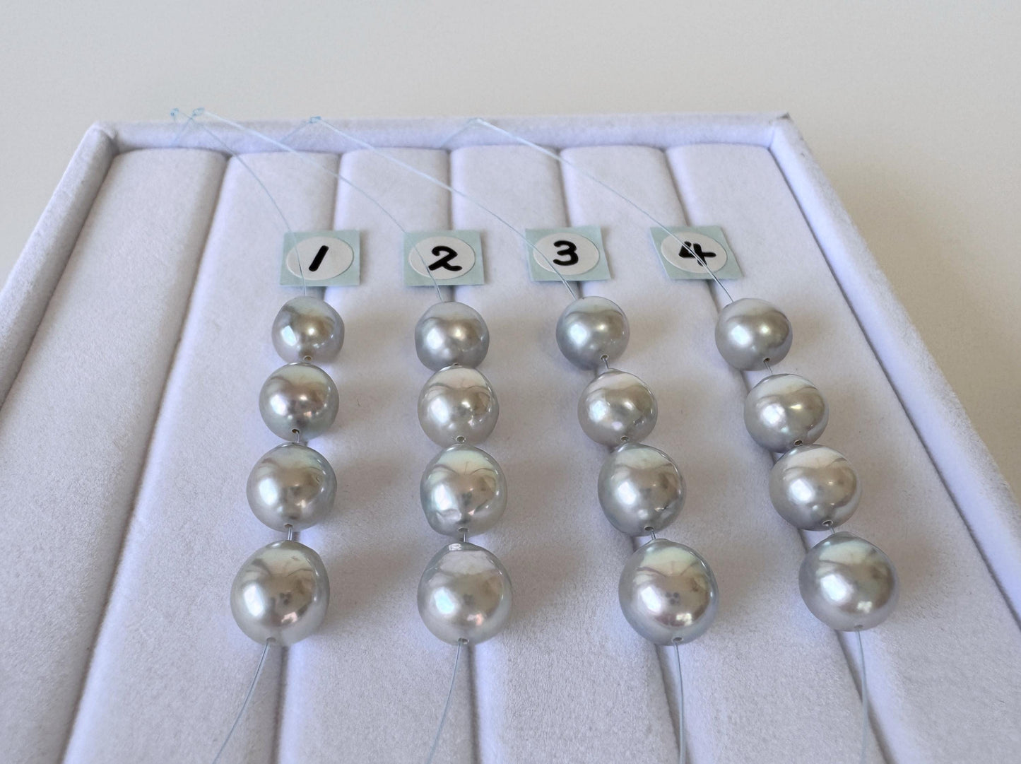 Japanese Natural blue/silver color Akoya Pearl Beads, 7.5-8mm, Mini Strand, Short Strand of 4 Pieces, Cultured in Sea Water