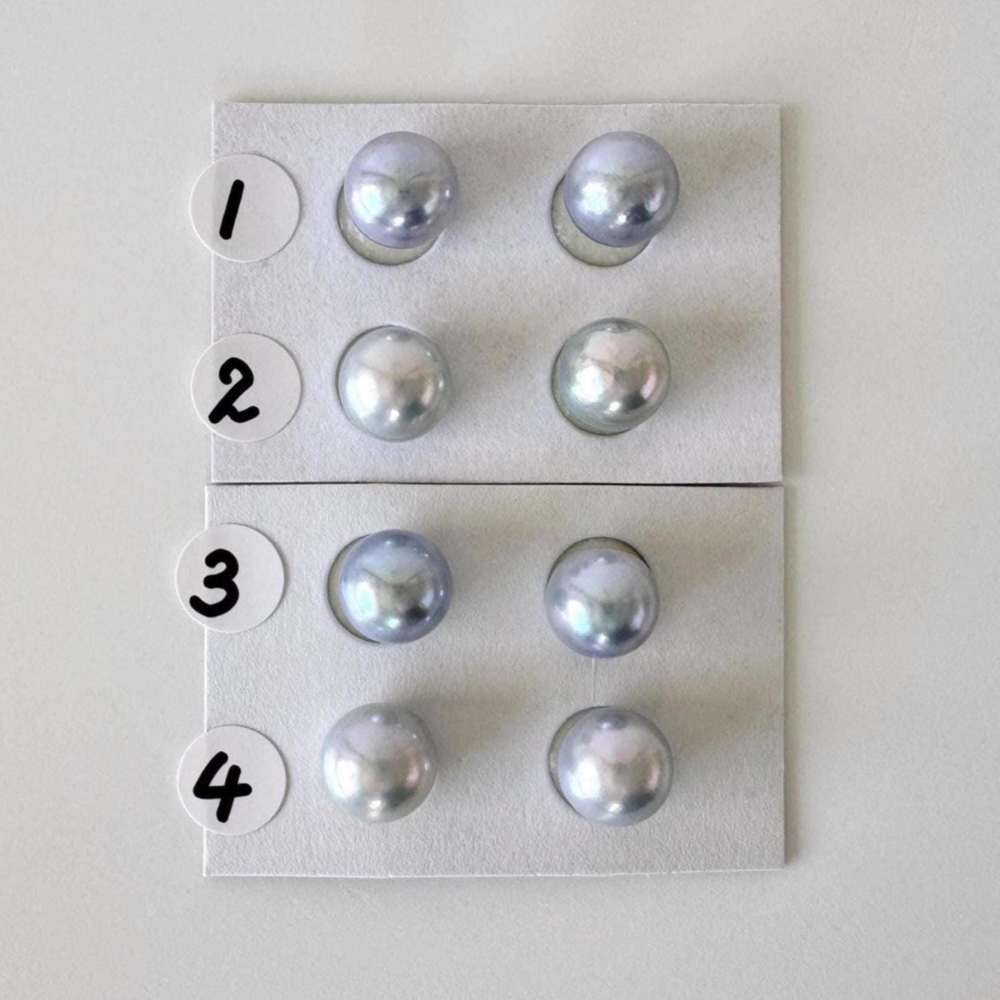 Japanese Blue/Silver (Treated) Akoya Pearl 8-8.5mm, Half-Drilled loose, Price per pair, Salt water pearl