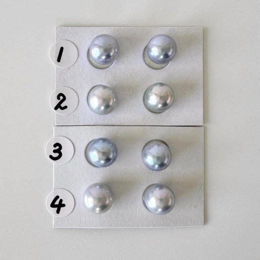 Japanese Blue/Silver (Treated) Akoya Pearl 8-8.5mm, Half-Drilled loose, Price per pair, Salt water pearl