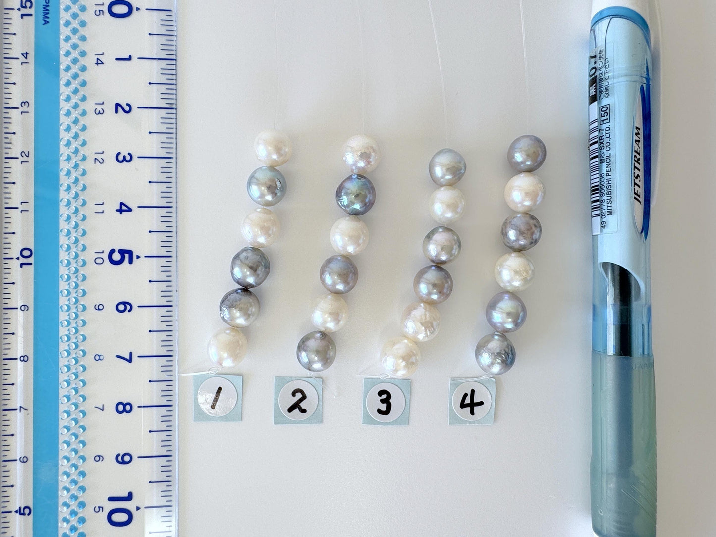 Japanese Natural blue/silver/white color Akoya Pearl Beads, 7-7.9mm, Mini Strand, Short Strand of 6 Pieces, Cultured in Sea Water