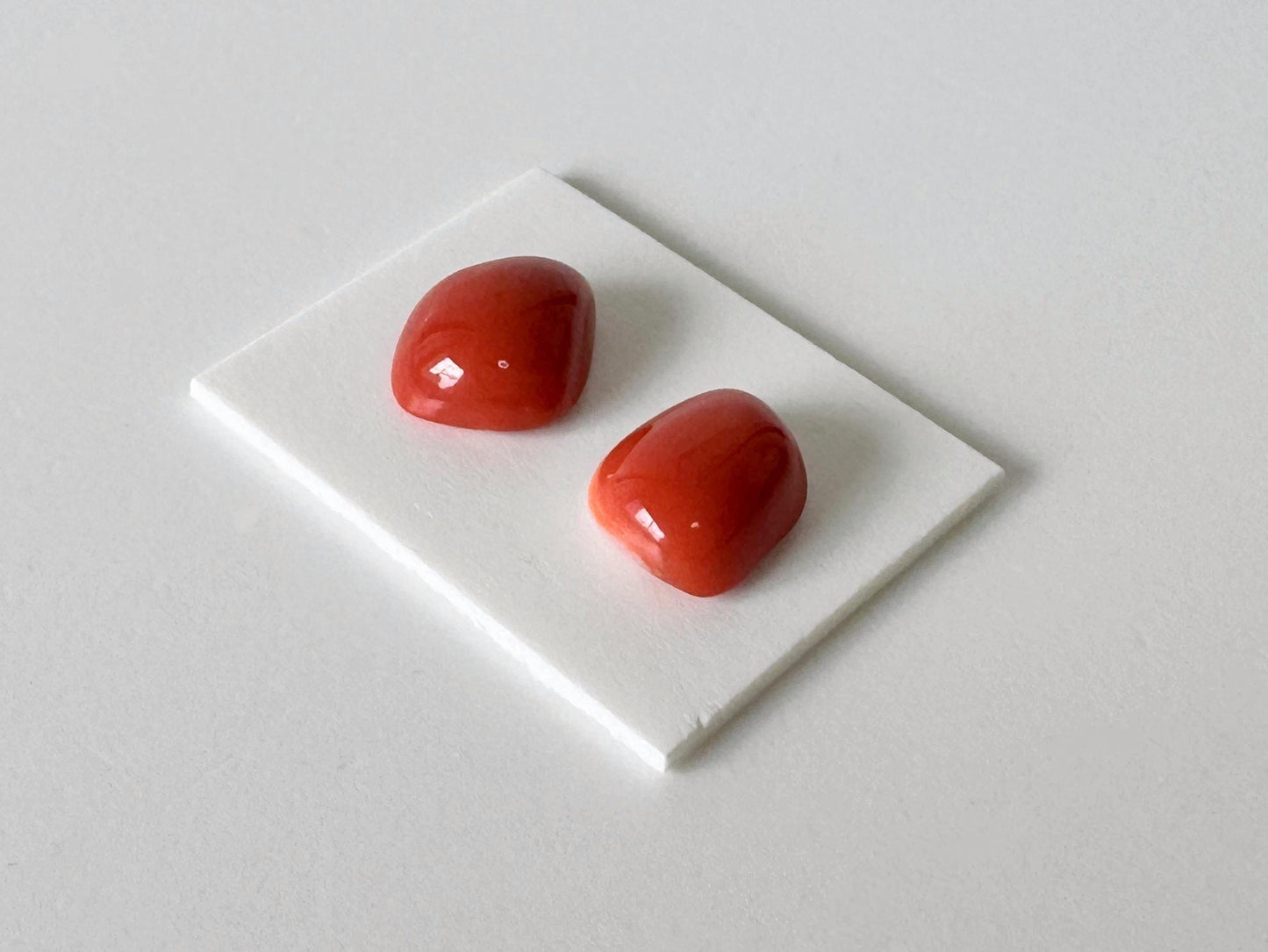 Momo Coral, Japanese Orange Cabochon | Loose 2 Pcs | Half-Drilled Back Hole, Flat-Back, 8.6-8.8mm X 7.1-8.1mm