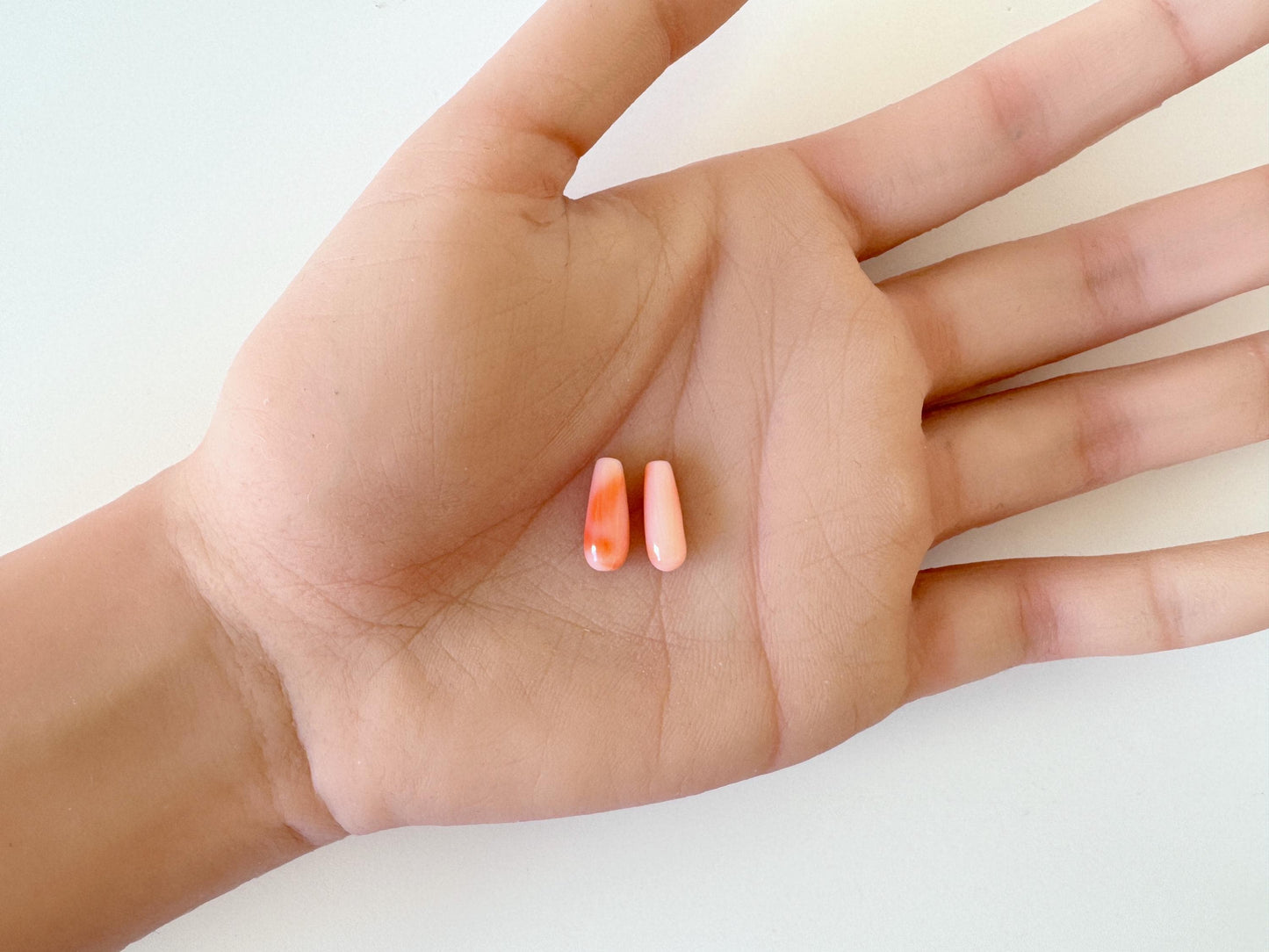 Natural Deep Sea Coral Drop Loose, Pink Orange, Jewelry Making, Per Pair, Hole on Top