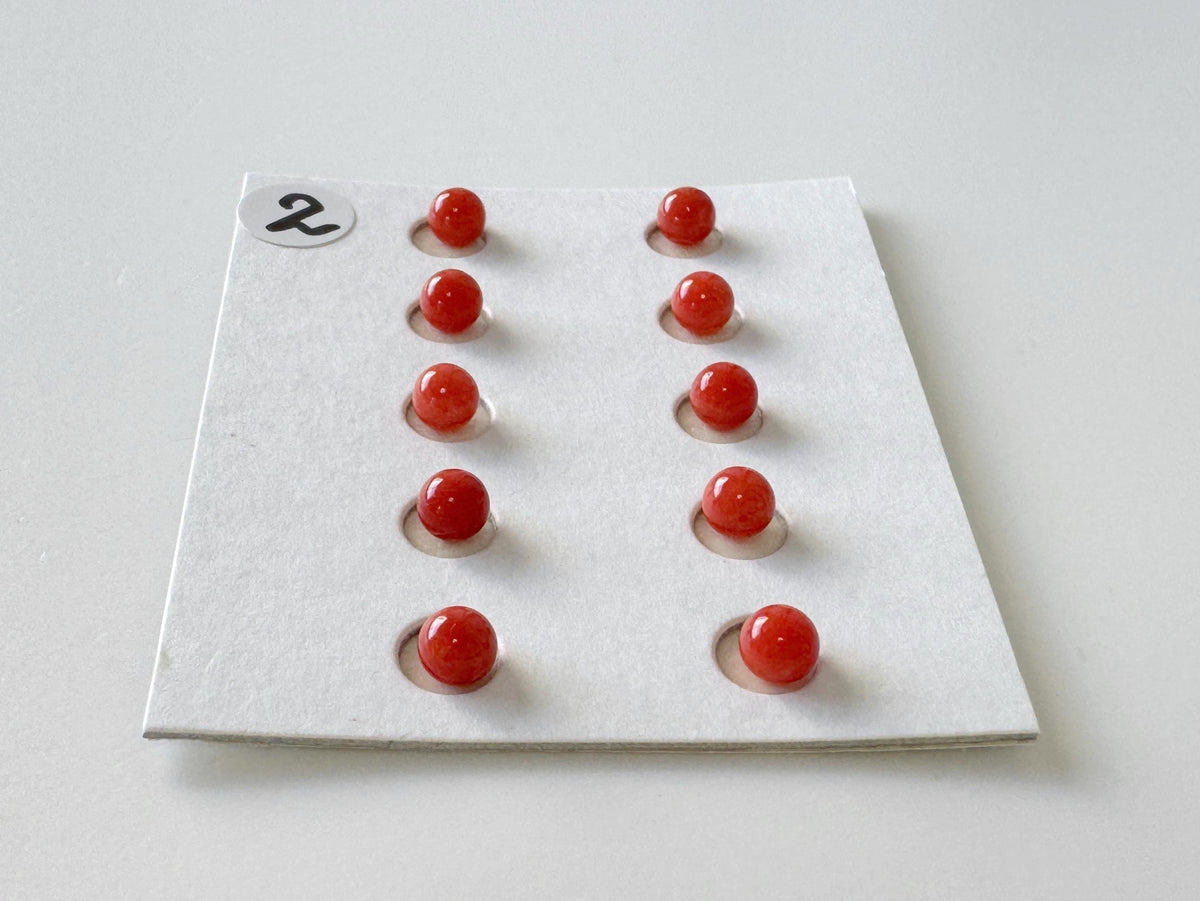 Mediterranean Red Coral Round Loose: Natural Gemstone Beads for Jewelry Making (3.7-4mm, Half-Drilled Hole, Set of 10)