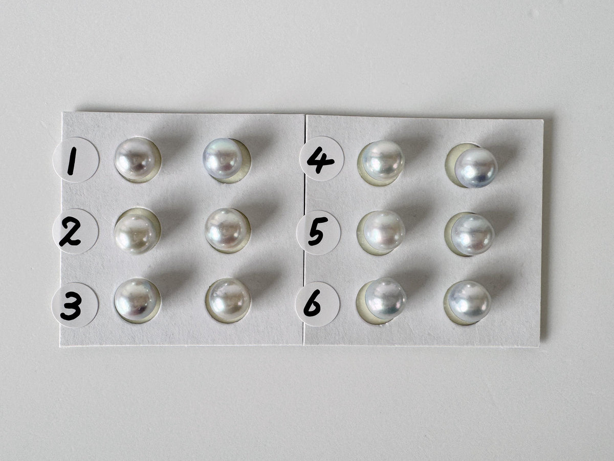 Akoya Pearls Loose Natural Blue/Silver Half-Drilled: 7-7.5mm, Japanese Cultured Saltwater Beads, Pair Pricing | Jewelry Supplies