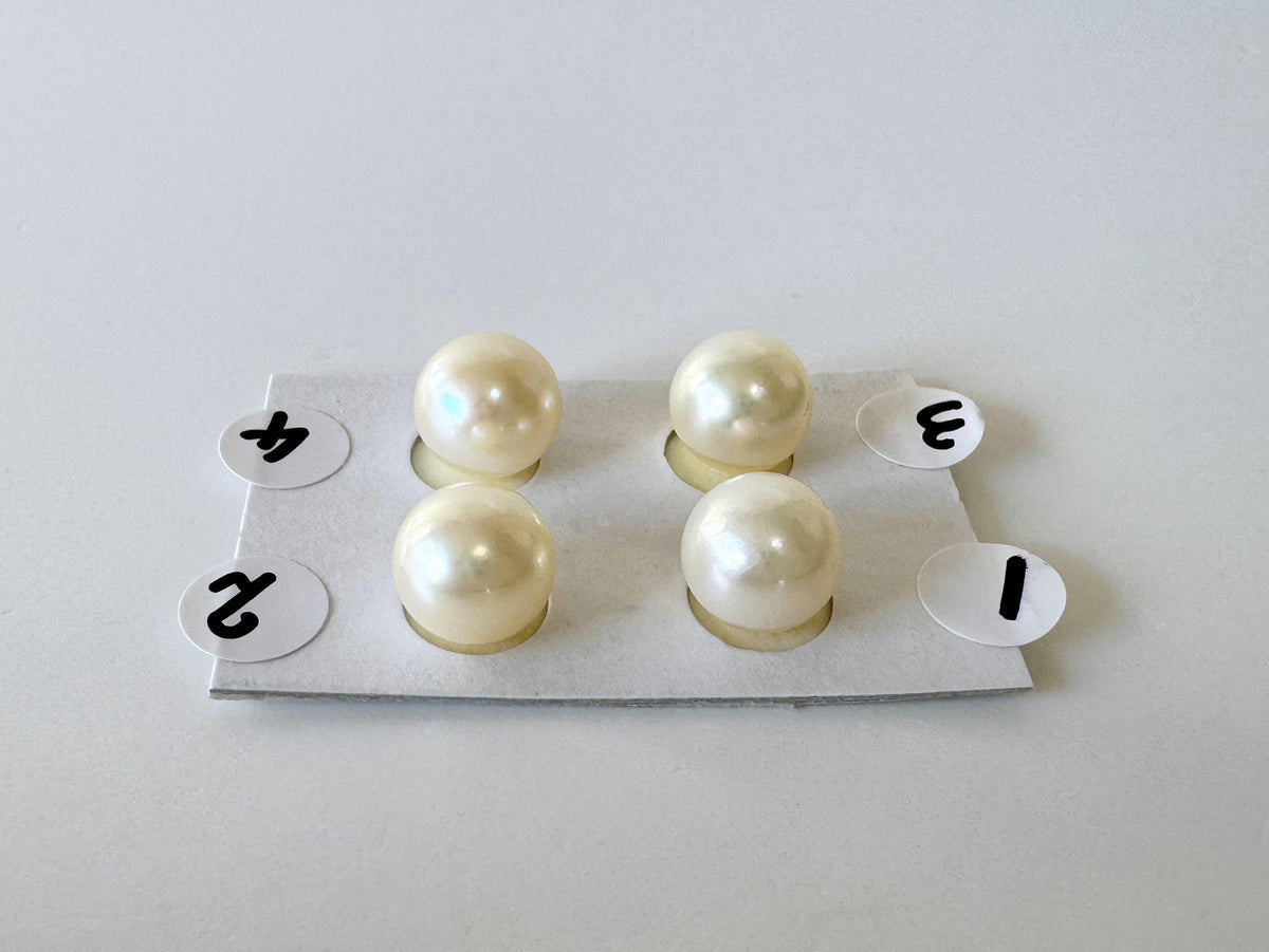 Loose Akoya Pearls Natural Cream Yellow: 8.5-9mm Round Half-Drilled, Saltwater Cultured | Jewelry Supplies, Gift For Pearl Lover | Per Piece
