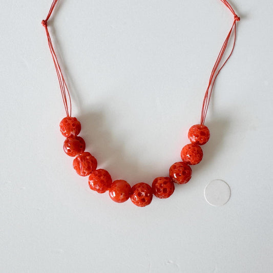 Natural Coral Short Strand | Aka Beads | Japanese Red - 6-6.9mm, 5.8cm Length, Genuine Undyed