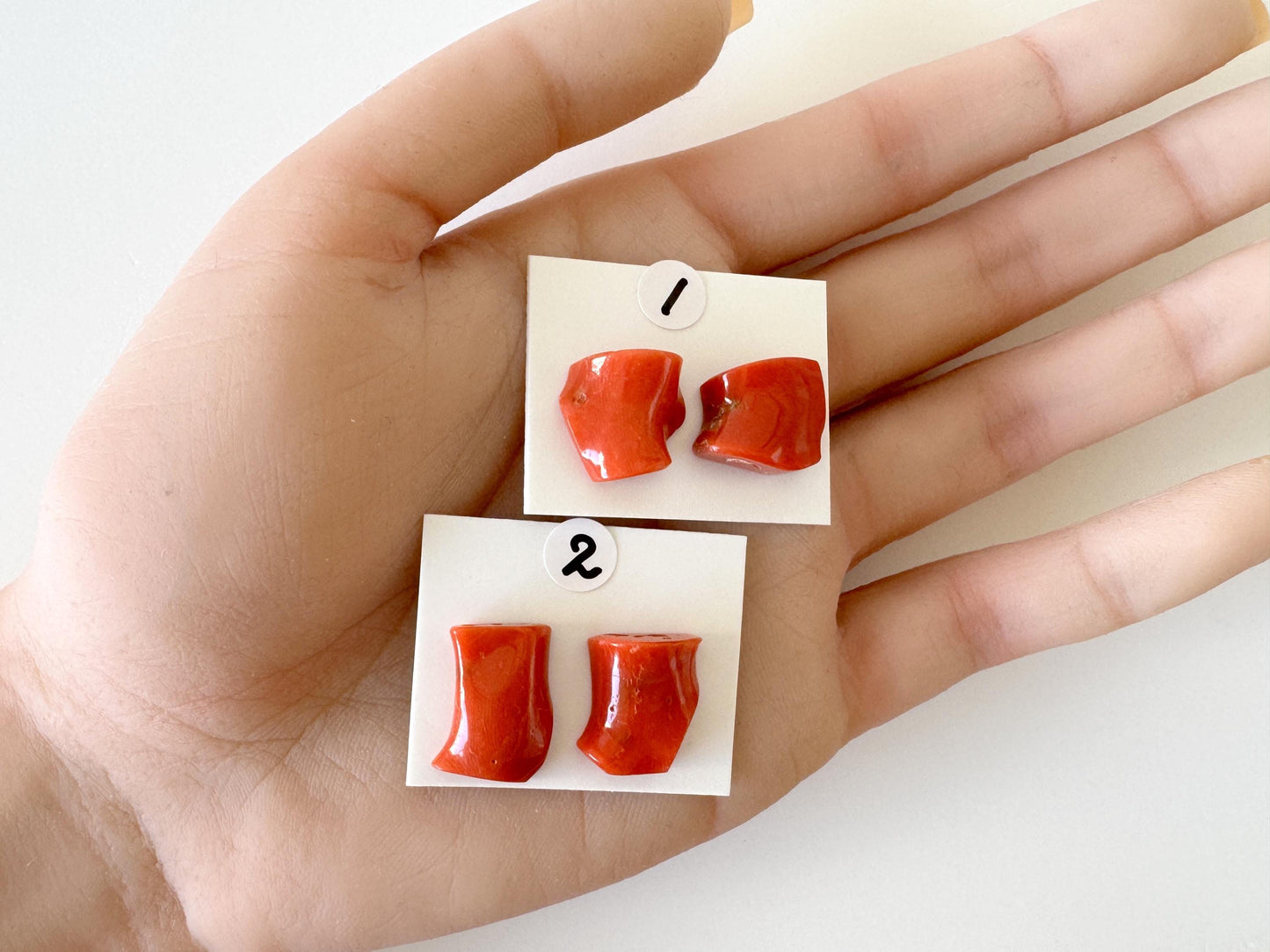 Mediterranean Coral Loose Gemstone: Natural Red-Orange Tones - Untreated, Top-hole, Jewelry Making Supplies, Per Pair
