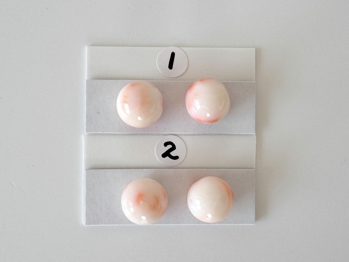 Deep Sea Coral Round Beads - Natural White Pink Orange Gemstone Pair 11mm Full-Hole