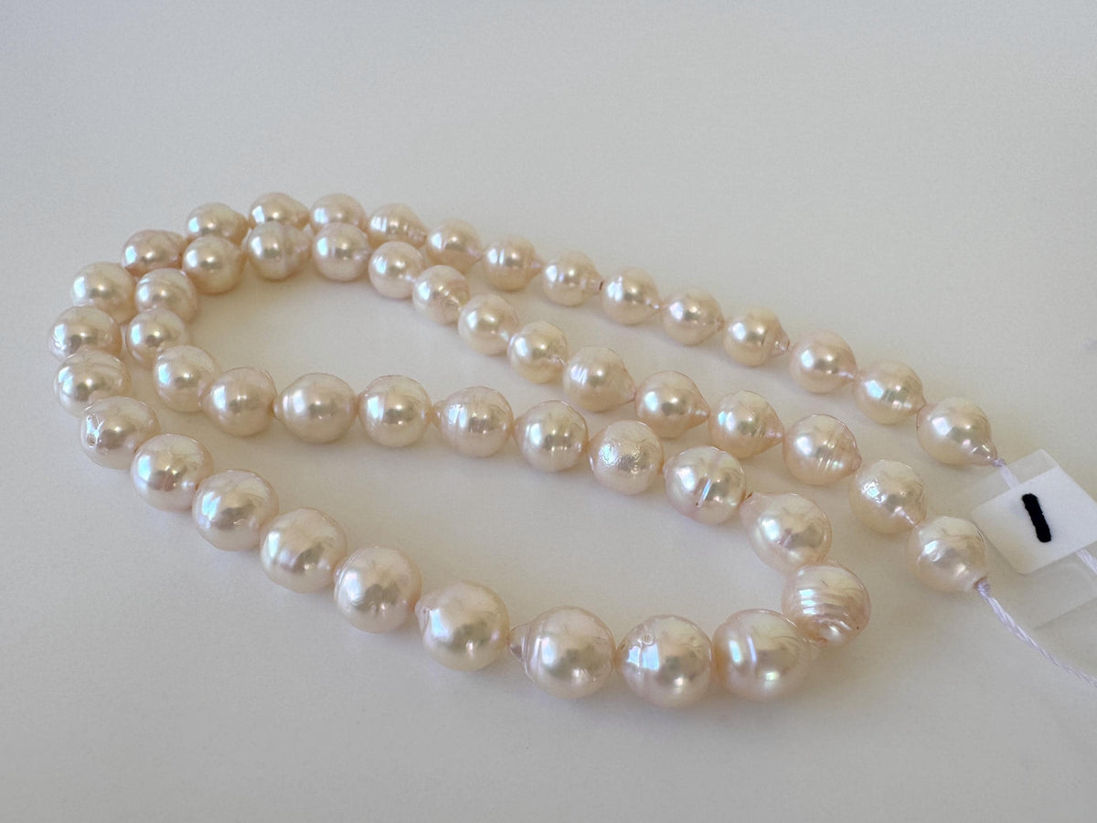 Japanese Akoya Pearl Strand 7-7.5mm Baroque Beads, White Pink Overtone (40cm + 5pcs, Saltwater Cultured, Some natural defects)