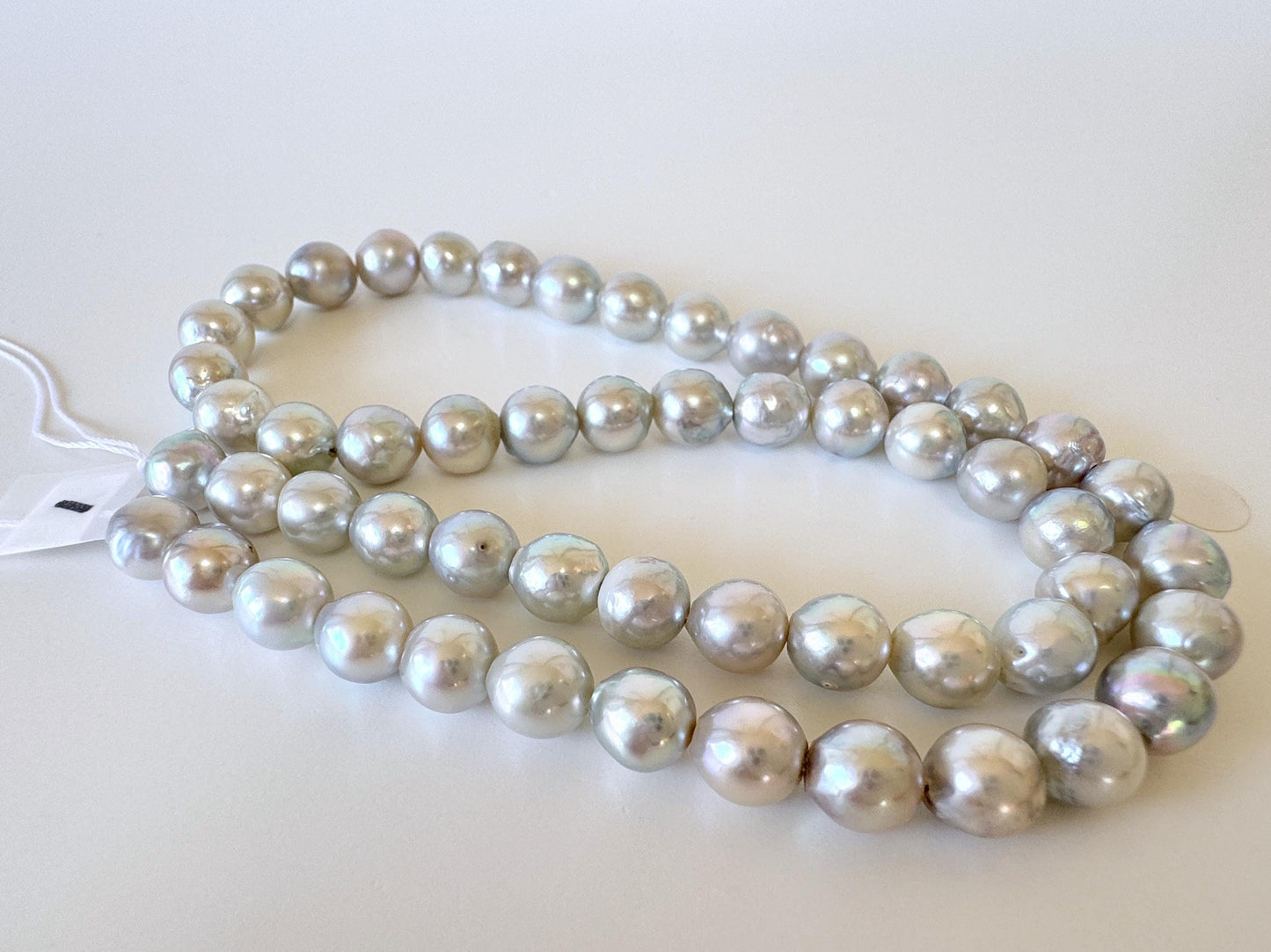 Japanese Akoya Pearl Strand - Natural Blue Silver Cultured Beads - Semi-Round Shape, 7-7.5mm Size, Saltwater Pearls, 40cm Length