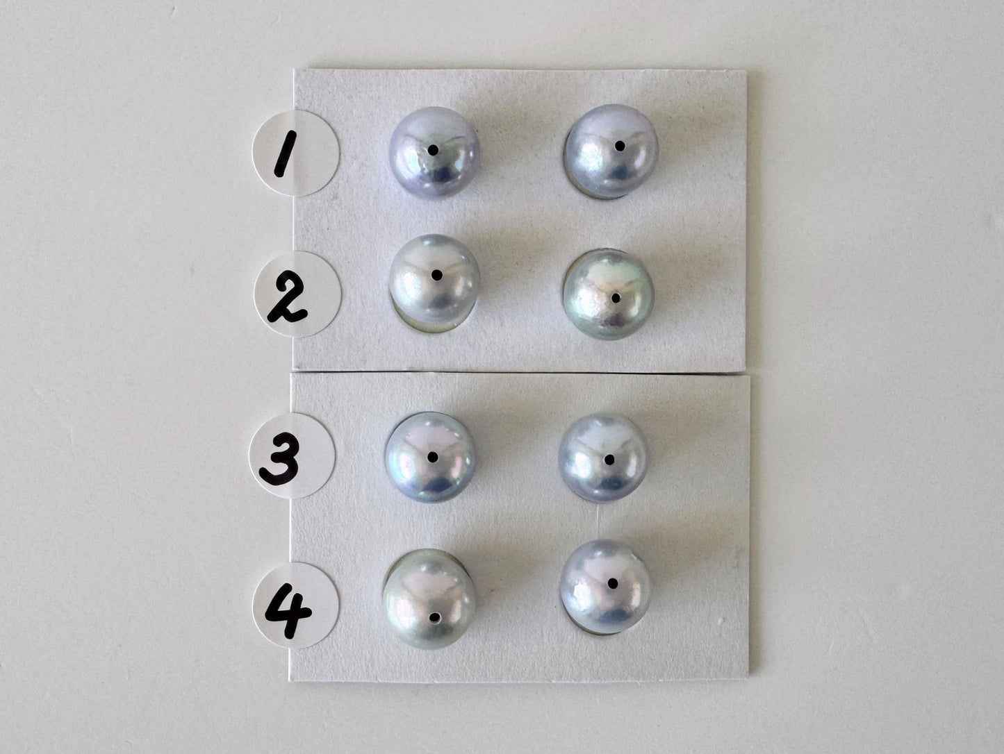 Japanese Blue/Silver (Treated) Akoya Pearl 8-8.5mm, Half-Drilled loose, Price per pair, Salt water pearl