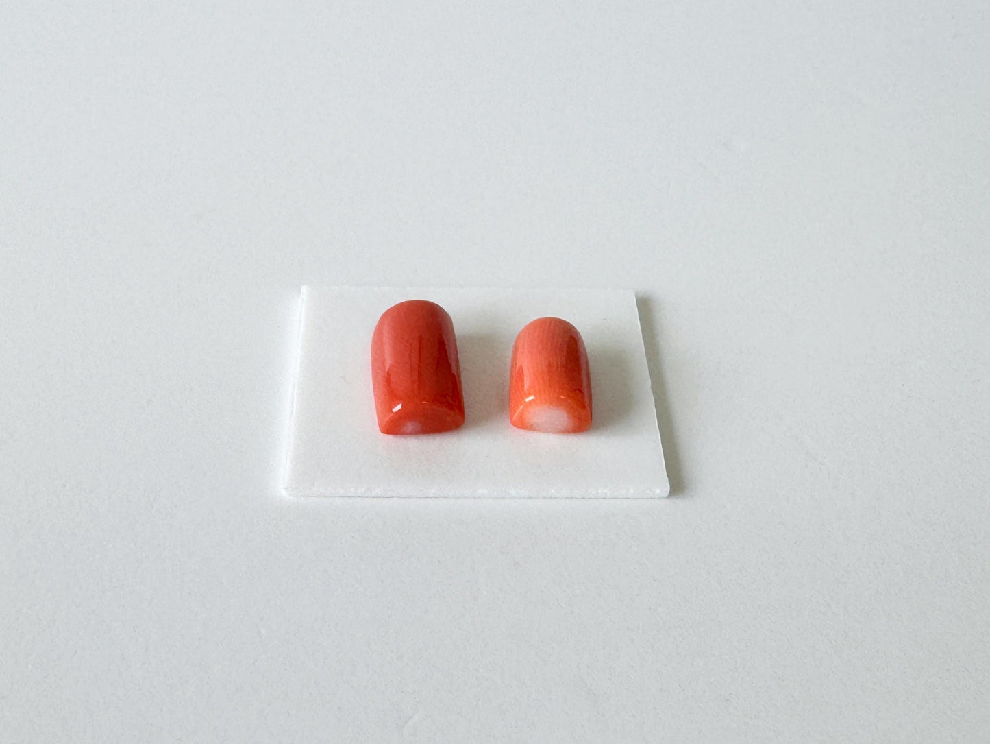 Momo Coral D-Shaped Cabochons | Japanese Orange Gemstone | Half-Drilled 2 Pcs, 10.3X6mm & 8.3X5.6mm