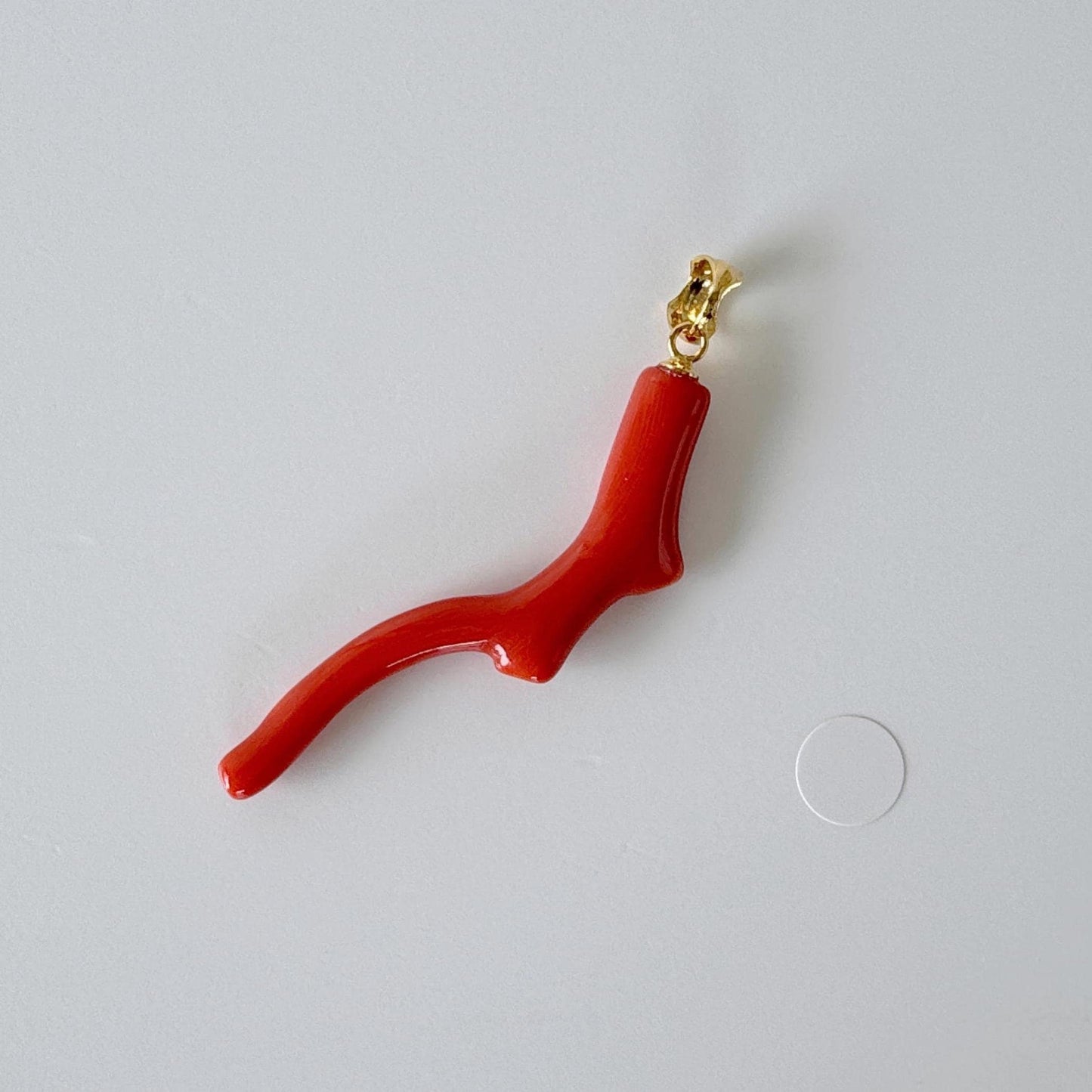Natural  Momo coral branch pendant, 43mm, Natural Japanese Dark Orange color coral branch pendant, Silver (Gold-Plated) bail