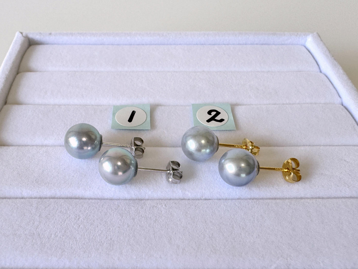 Japanese Akoya Pearl Stud Earrings, Blue Silver Treated (8mm, Silver925 Posts, Saltwater Cultured)