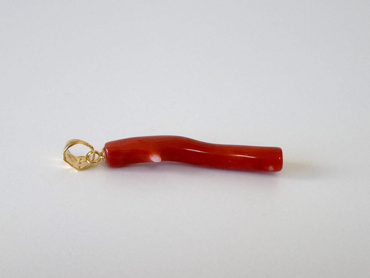 Momo Coral Branch Pendant Natural Jewelry: Vermilion Orange Coral, Gold-Plated Silver Bail (34mm, Unique Gift)