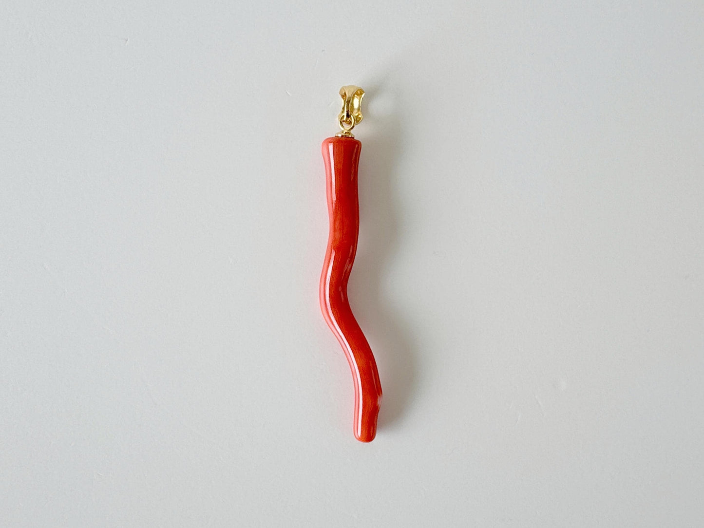 Natural  Momo coral branch pendant, 46mm, Natural Japanese Orange color coral branch pendant, Silver (Gold-Plated) bail