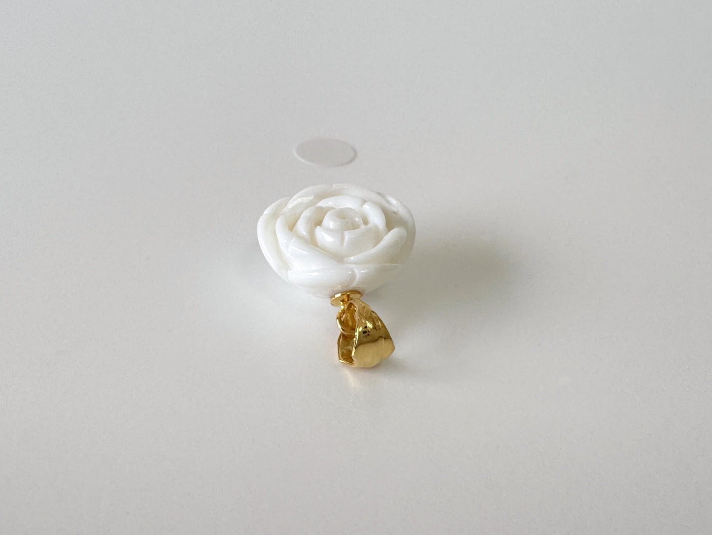 Natural White Coral Rose Pendant, 15.3x15.3mm Rose, Natural White Color Coral, Silver (gold plated) Bail, Genuine Precious Coral Pendant