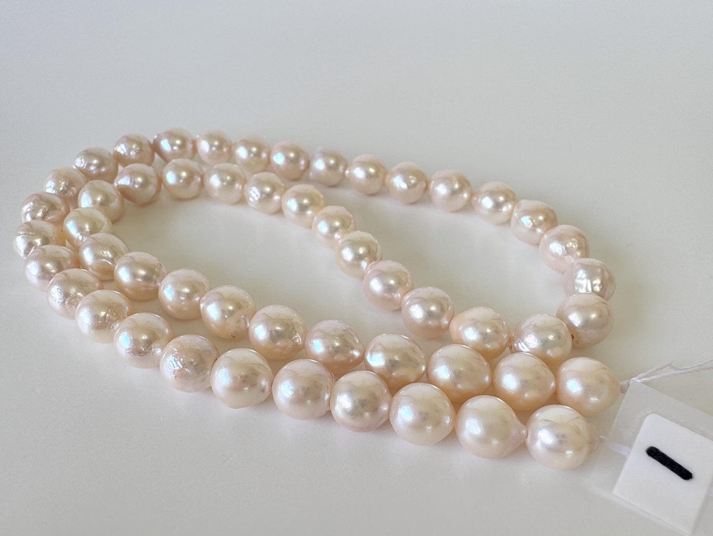 Japanese Akoya Pearl Strand 7-7.5mm Baroque Beads, White Pink Overtone (40cm + 2pcs, Saltwater Cultured)