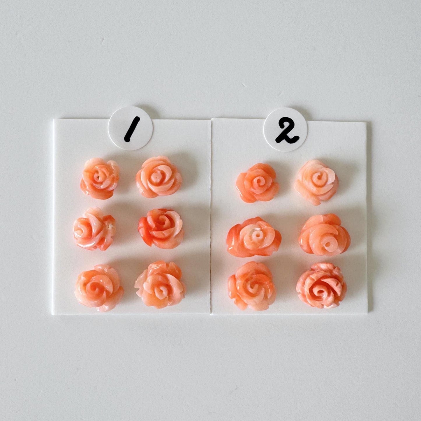 Pink Coral Rose Carvings Handmade Beads, Natural Deep Sea Coral (Value Priced Set, Drilled Holes, 6pcs 7-9mm)